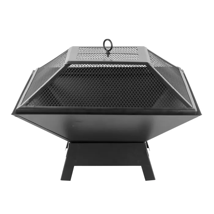 KCT Contemporary Square Garden Fire Pit Outdoor Steel Patio Brazier Log Wood Burner Burning Fireplace Heater With Cover Lid Poker