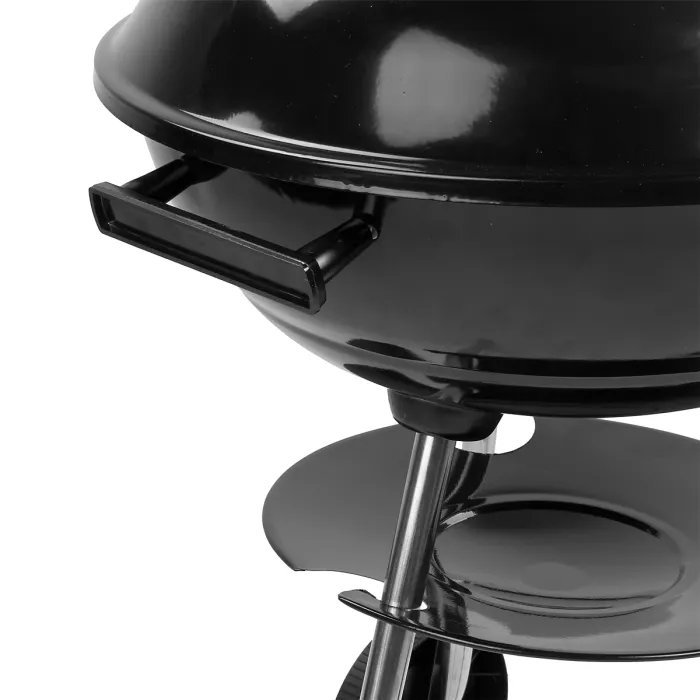 KCT Compact Round Kettle BBQ Tool Set Charcoal Patio Barbecue Outdoor Barbeque Grill Steel Black with Lid Wheels Cooking Stove