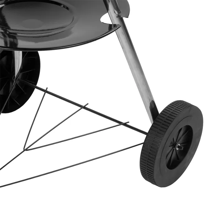 KCT Compact Round Kettle BBQ Tool Set Charcoal Patio Barbecue Outdoor Barbeque Grill Steel Black with Lid Wheels Cooking Stove