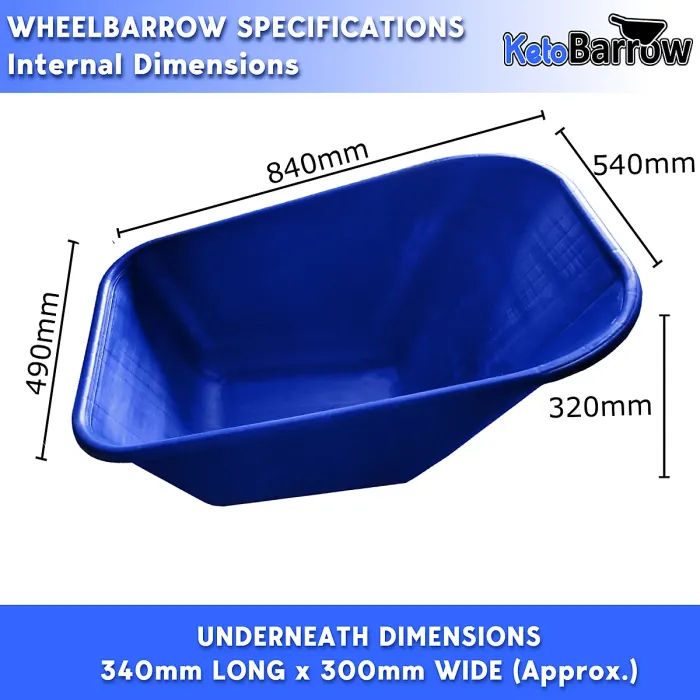 Replacement Wheelbarrow Tray Body - Plastic Pan - 110L - Blue