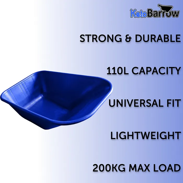 Replacement Wheelbarrow Tray Body - Plastic Pan - 110L - Blue