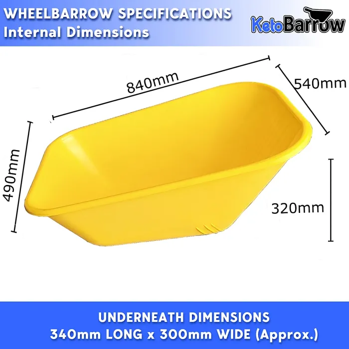 Wheelbarrow Body Tray Replacement Pan - 110L Capacity - Undrilled - Universal Fit - Barrow Body - Yellow