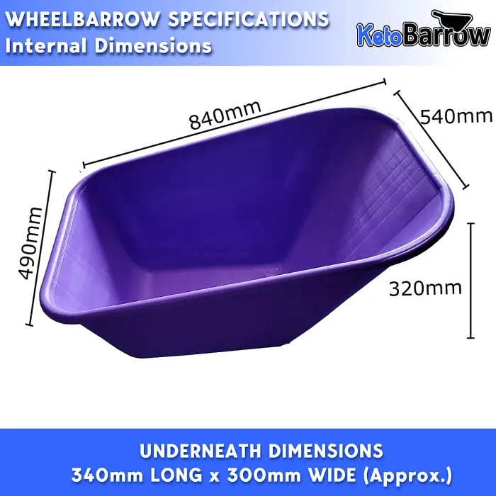 Replacement Wheelbarrow Tray Body - Plastic Pan - 110L - Purple