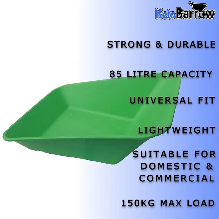 Replacement Wheelbarrow Body Tray - Universal Barrow Pan - 85L - Green