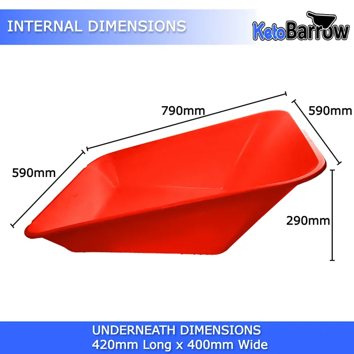 Replacement Wheelbarrow Body Tray - Universal Barrow Pan - 85L - Red
