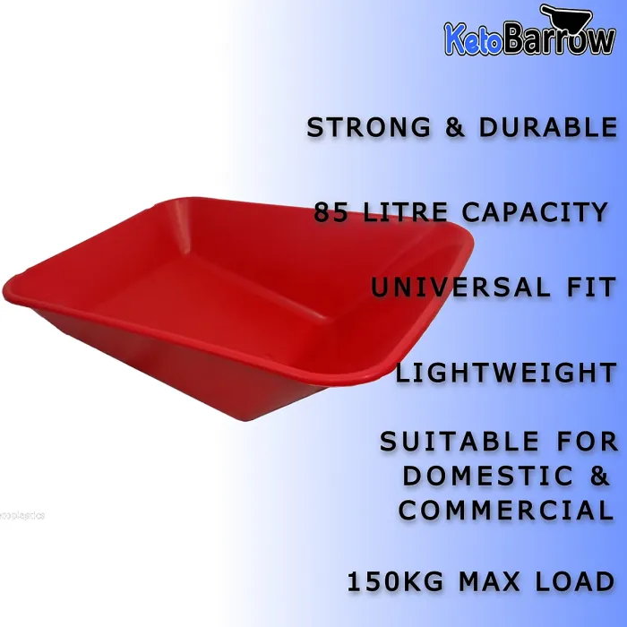 Replacement Wheelbarrow Body Tray - Universal Barrow Pan - 85L - Red