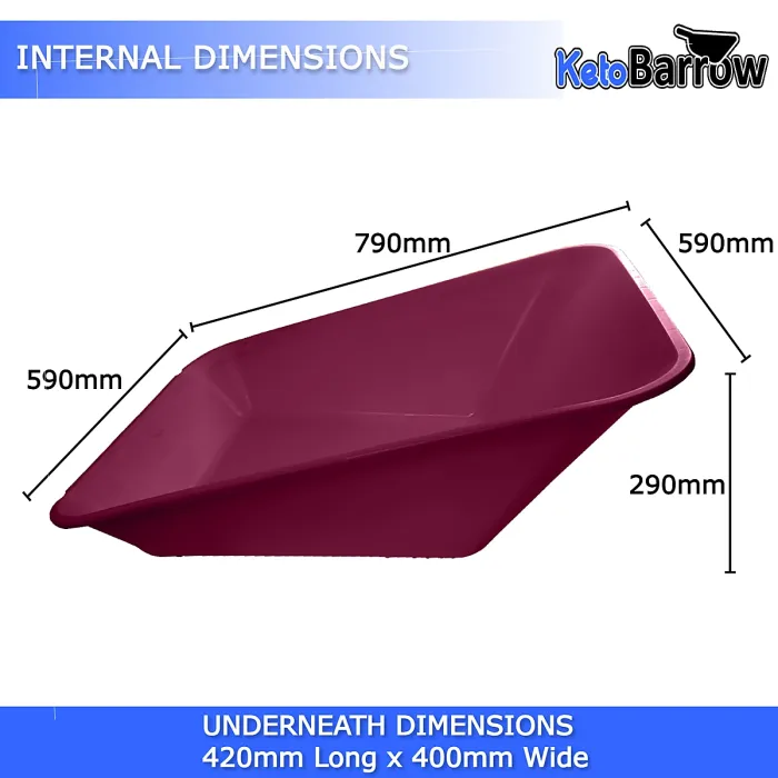 Replacement Wheelbarrow Body Tray - Universal Barrow Pan - 85L - Burgundy