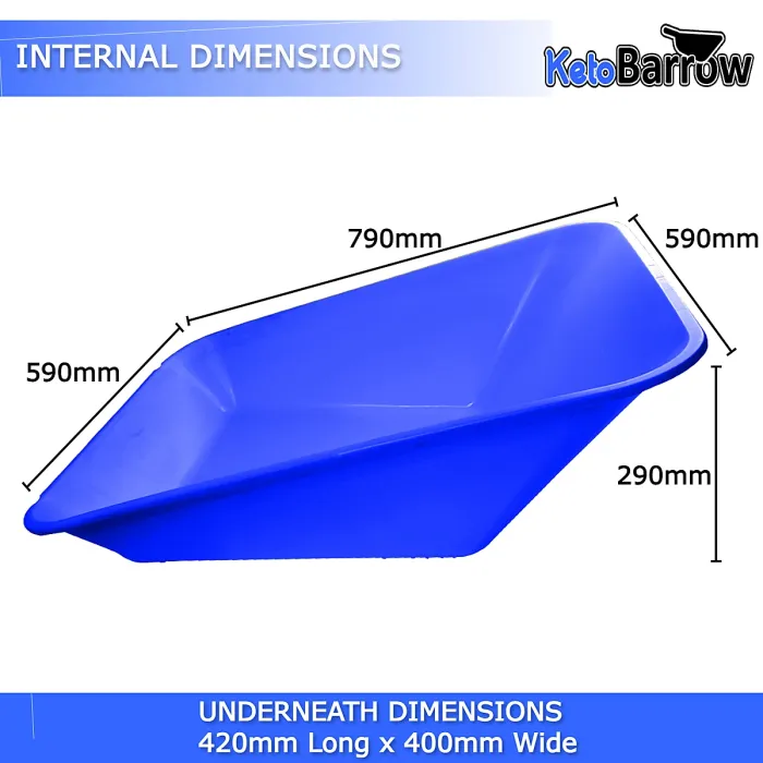 Replacement Wheelbarrow Body Tray - Universal Barrow Pan - 85L - Blue