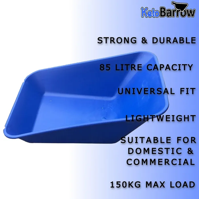 Replacement Wheelbarrow Body Tray - Universal Barrow Pan - 85L - Blue