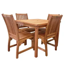 LeisureBench Melton Hardwood Garden Dining Set - 90cm Square Table & 4 Side Chairs