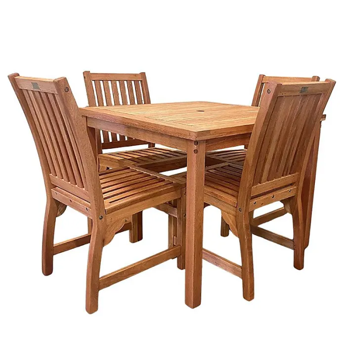 LeisureBench Melton Hardwood Garden Dining Set - 90cm Square Table & 4 Side Chairs