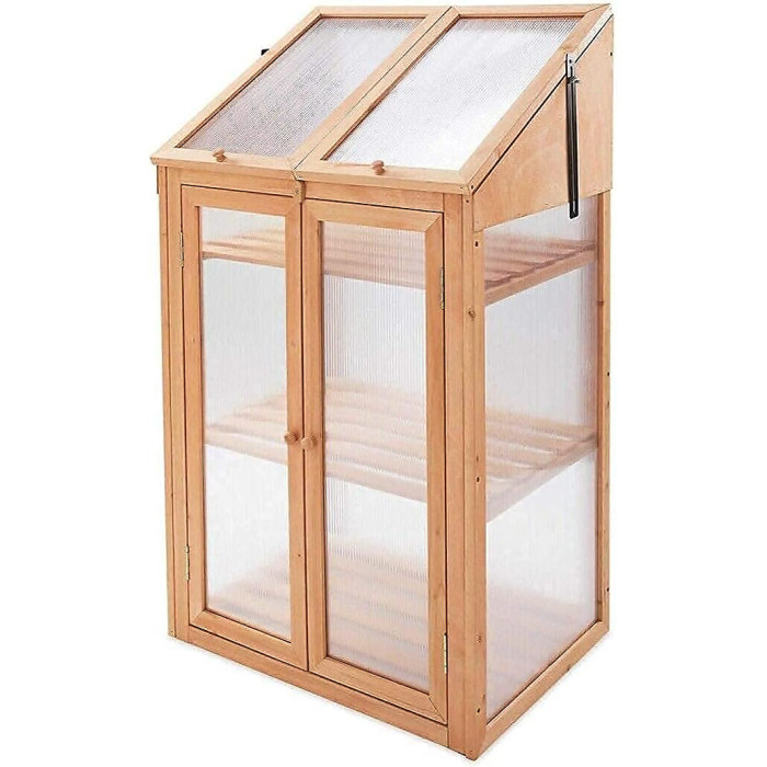 Double Door Wooden Greenhouse With Transparent Poly-carbonate Glazing Outdoor/Patio/Balcony/Backyard Garden Planter