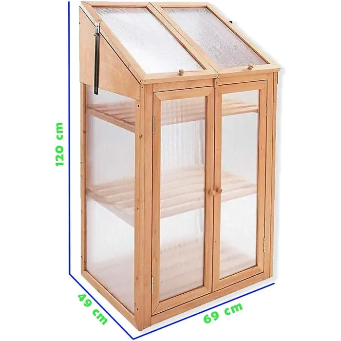 Double Door Wooden Greenhouse With Transparent Poly-carbonate Glazing Outdoor/Patio/Balcony/Backyard Garden Planter
