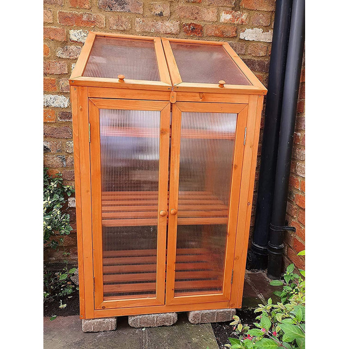 Double Door Wooden Greenhouse With Transparent Poly-carbonate Glazing Outdoor/Patio/Balcony/Backyard Garden Planter