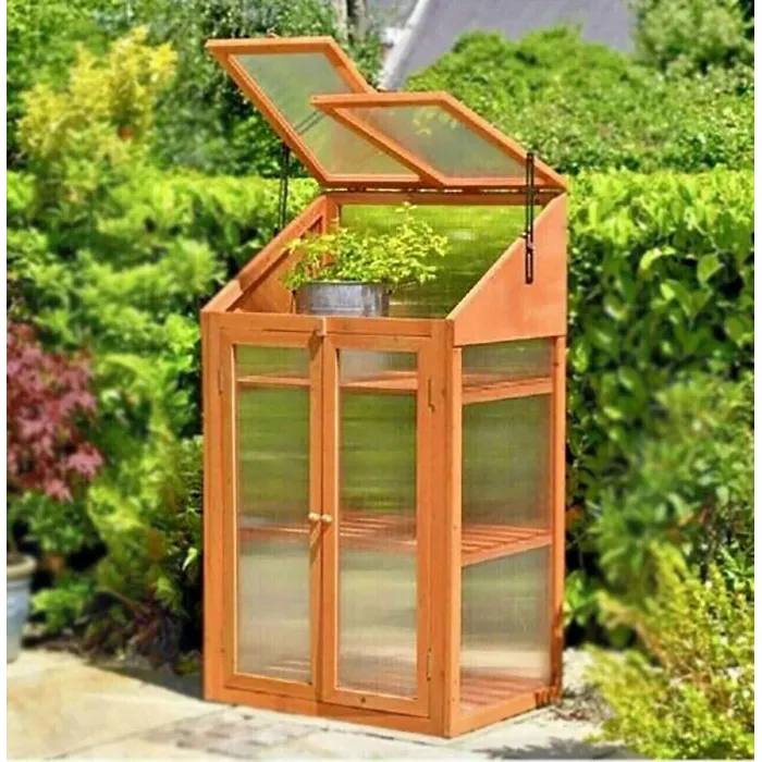 Double Door Wooden Greenhouse With Transparent Poly-carbonate Glazing Outdoor/Patio/Balcony/Backyard Garden Planter