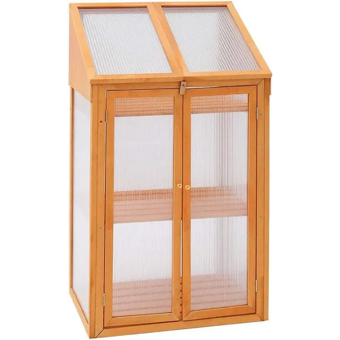 Double Door Wooden Greenhouse With Transparent Poly-carbonate Glazing Outdoor/Patio/Balcony/Backyard Garden Planter