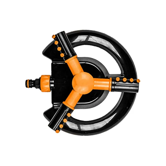 Lawn Sprinkler for Garden Watering - 3-Arm Rotating Sprinkler - Quick-Click Hose Connector, Covers up to 92 sqm - Grass Irrigation