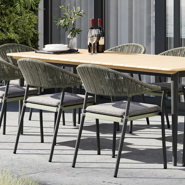 Cloverly 8 Seat Rectangular Dining with Teak Table in Green