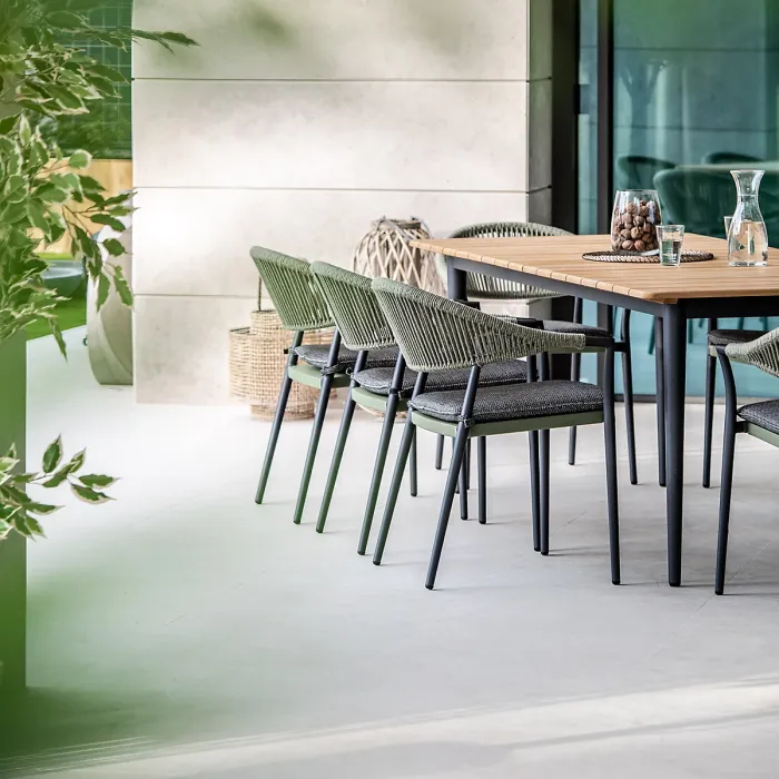 Cloverly 8 Seat Rectangular Dining with Teak Table in Green