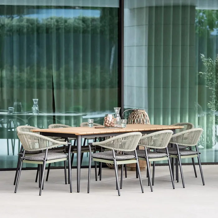 Cloverly 8 Seat Rectangular Dining with Teak Table in Green