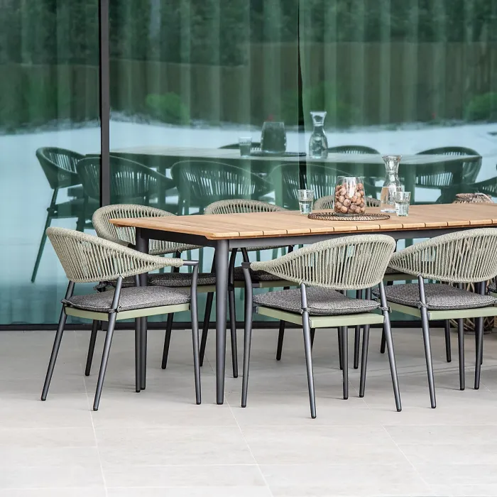 Cloverly 8 Seat Rectangular Dining with Teak Table in Green