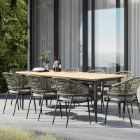 Kalama 8 Seat Rectangular Dining Set with Teak Table in Green