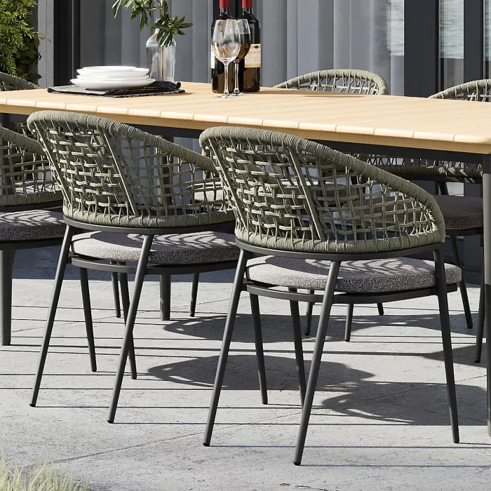 Kalama 8 Seat Rectangular Dining Set with Teak Table in Green