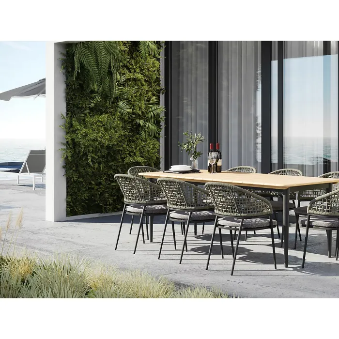 Kalama 8 Seat Rectangular Dining Set with Teak Table in Green