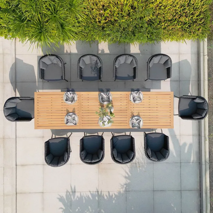 Palma 10 Seat Rope Extending Teak Dining Set in Grey