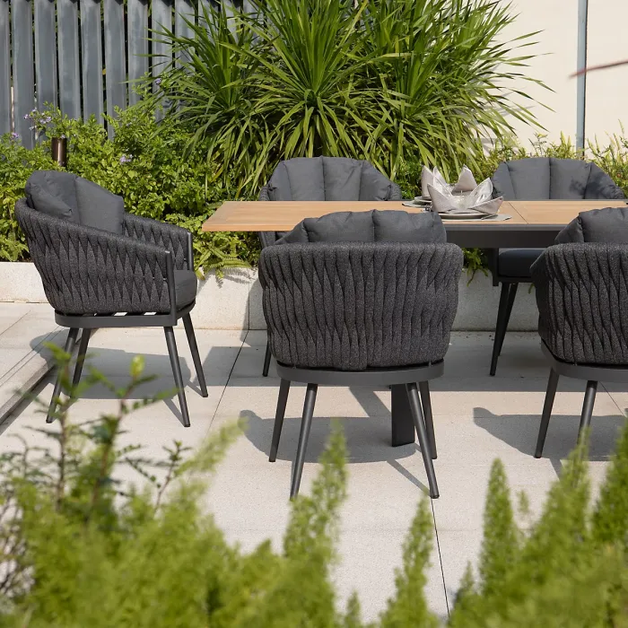 Palma 10 Seat Rope Extending Teak Dining Set in Grey