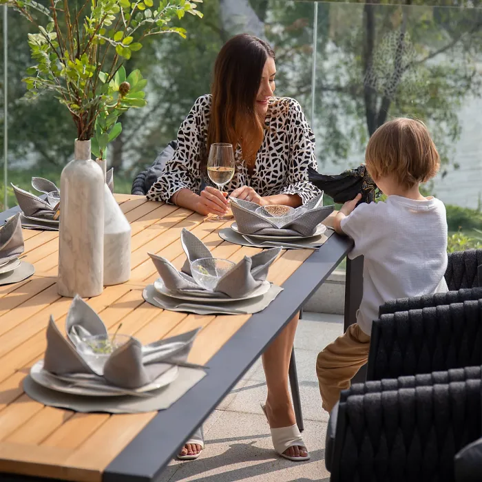 Palma 10 Seat Rope Extending Teak Dining Set in Grey