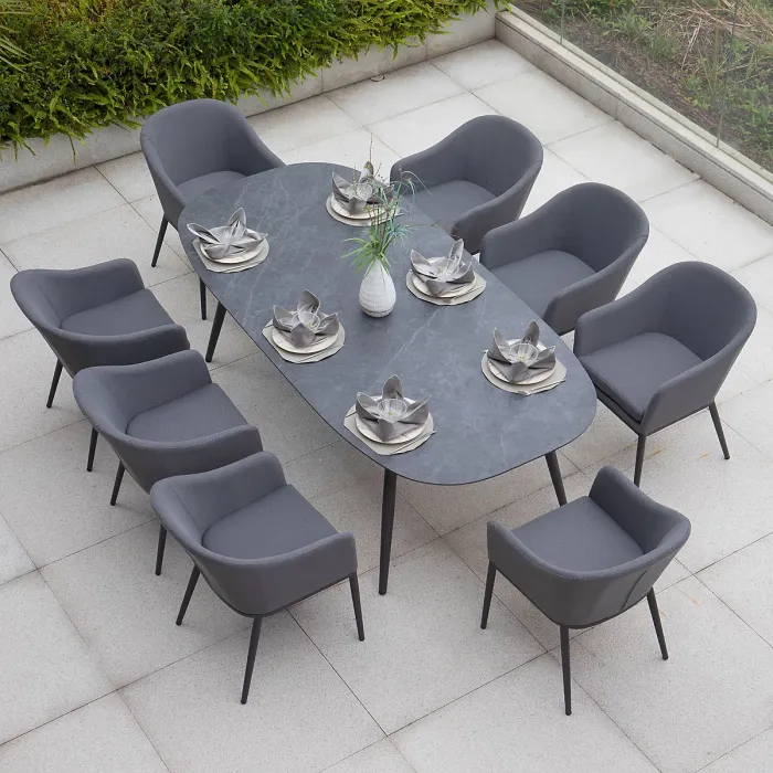 Luna 8 Seat Outdoor Fabric Oval Dining Set in Grey