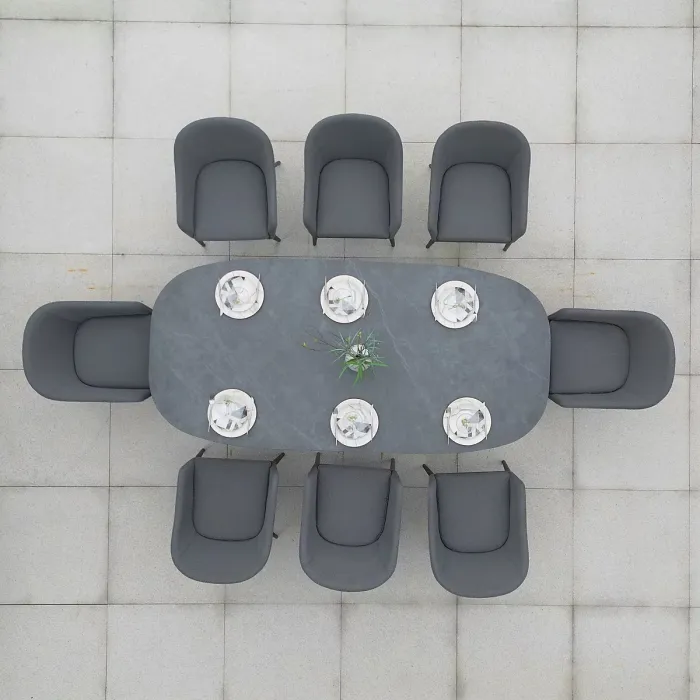 Luna 8 Seat Outdoor Fabric Oval Dining Set in Grey