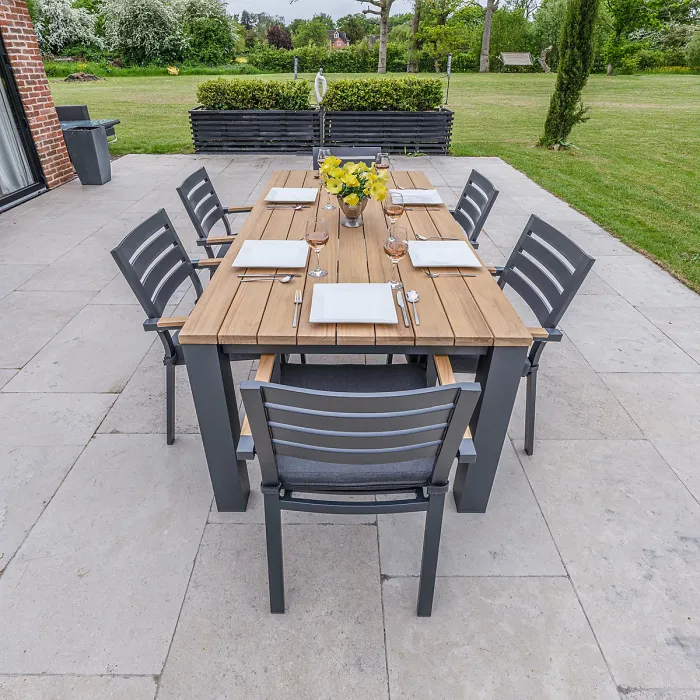 Bracken Outdoors Rectangular Seattle Teak and Aluminium 6 Seater Garden Dining Set