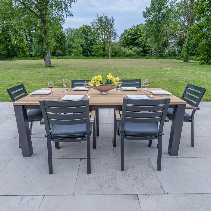 Bracken Outdoors Rectangular Seattle Teak and Aluminium 6 Seater Garden Dining Set