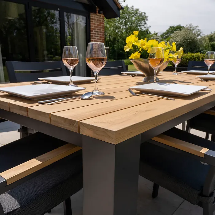 Bracken Outdoors Rectangular Seattle Teak and Aluminium 6 Seater Garden Dining Set