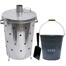 Trendi 90 Litre Extra Large 90L Galvanised Metal Incinerator + Shovel + Hot Ash Bucket Coal AND Box Lid
