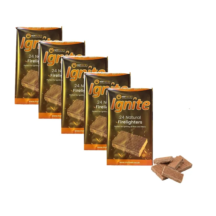 5 Packs of 24 Natural Firelighter Cubes BBQ Firelighters Paraffin Wax Sawdust