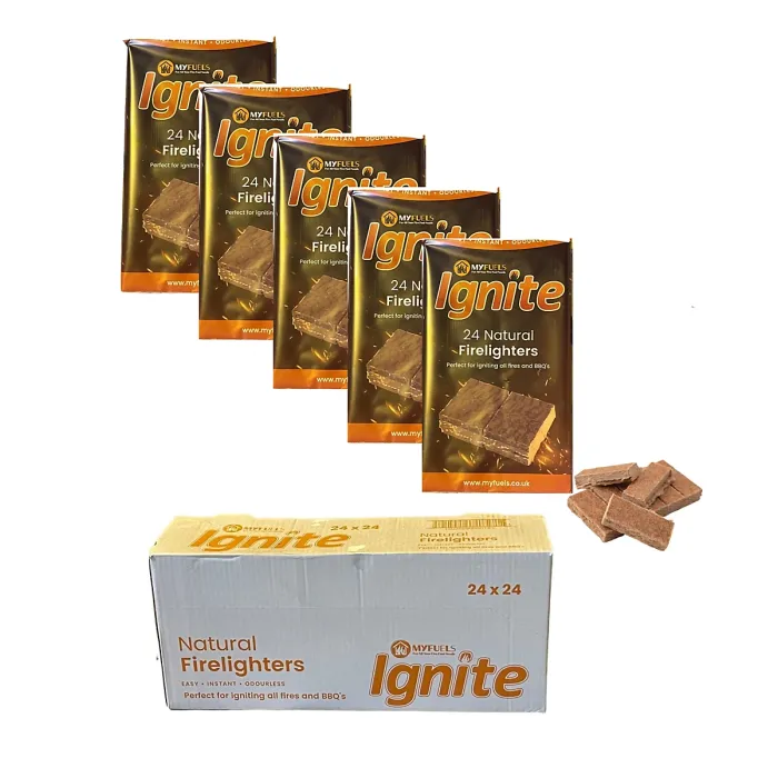 24 Packs of 24 Natural Firelighter Cubes BBQ Firelighters Paraffin Wax Sawdust