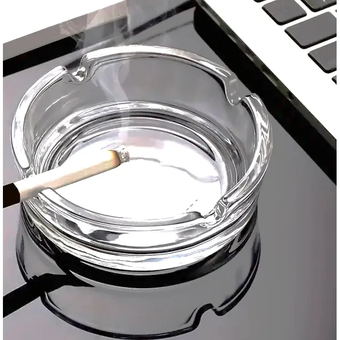 4x Round Glass Ashtray Cigarette Butt Smoking Ashtray For Home Pub Garden 10.5cm