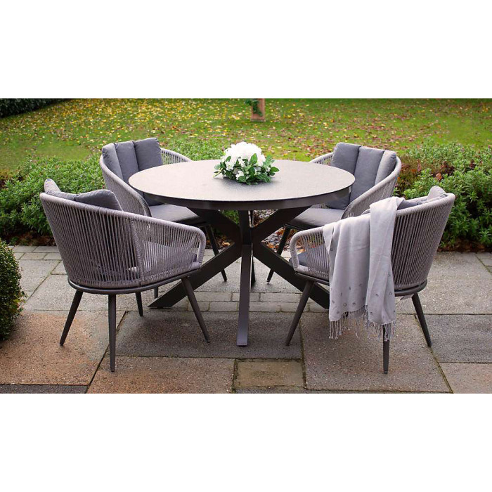 Primrose Living Lifestyle Rope 4 Seater Chairs & Table Grey Garden Furniture Dining Set