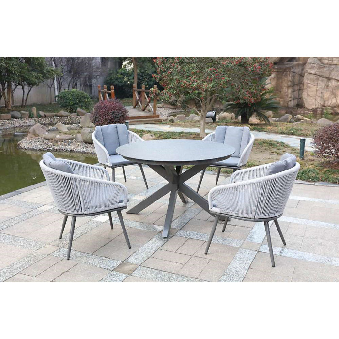 Primrose Living Lifestyle Rope 4 Seater Chairs & Table Grey Garden Furniture Dining Set