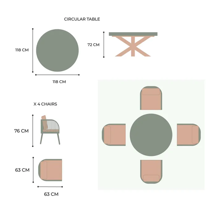 Primrose Living Lifestyle Rope 4 Seater Chairs & Table Grey Garden Furniture Dining Set