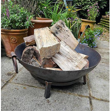 BBQ Fire Pit Kadai Steel 60cm Diameter Authentic Hand Made Steel Indian Karai with stand and grill