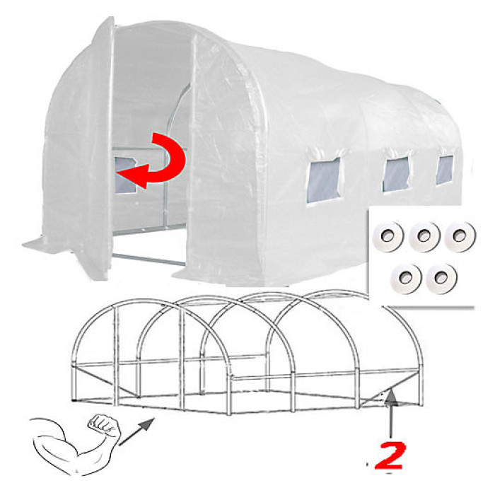 4m x 2m + Hotspot Tape Kit (13' x 7' approx) Pro+ White Poly Tunnel