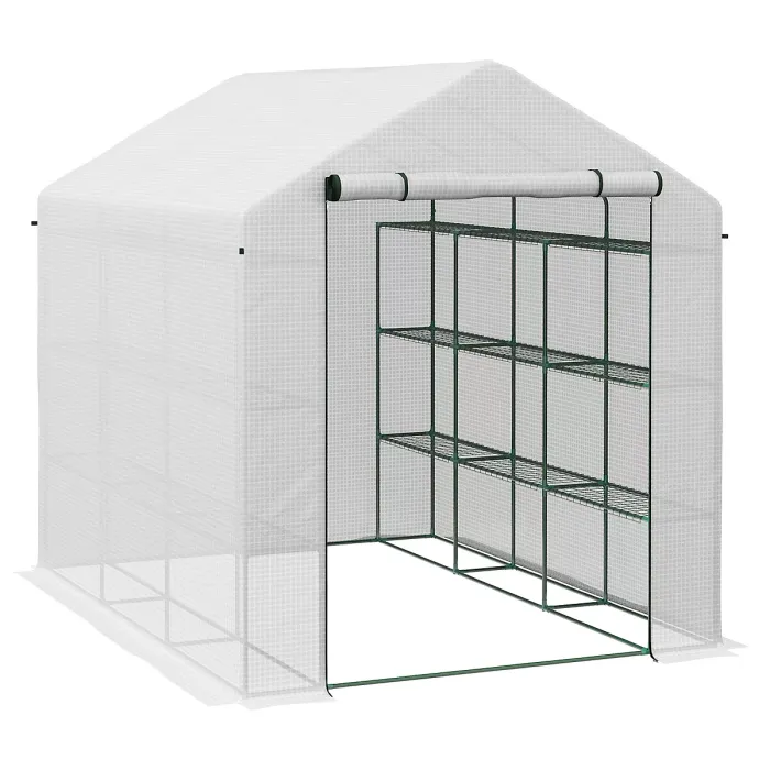 Outsunny Walk-in Garden Greenhouse Shelves Polytunnel Steeple Grow House