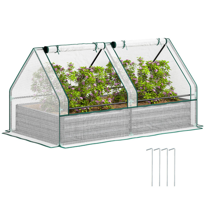 Outsunny Raised Garden Bed Planter Box with Greenhouse, White and Dark Grey