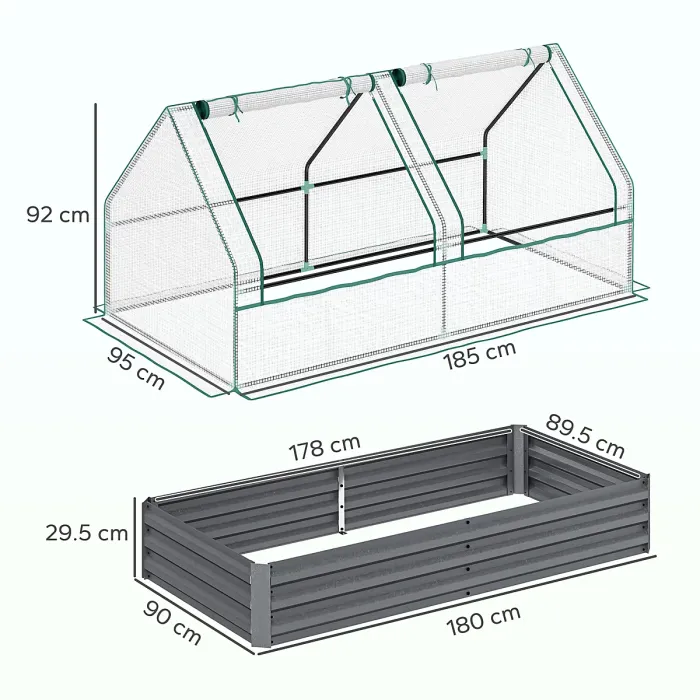 Outsunny Raised Garden Bed Planter Box with Greenhouse, White and Dark Grey