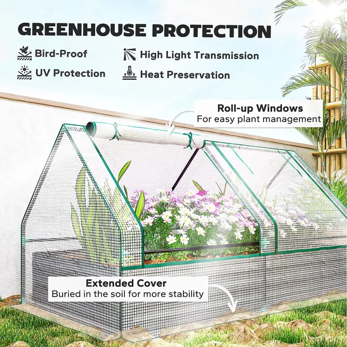 Outsunny Raised Garden Bed Planter Box with Greenhouse, White and Dark Grey