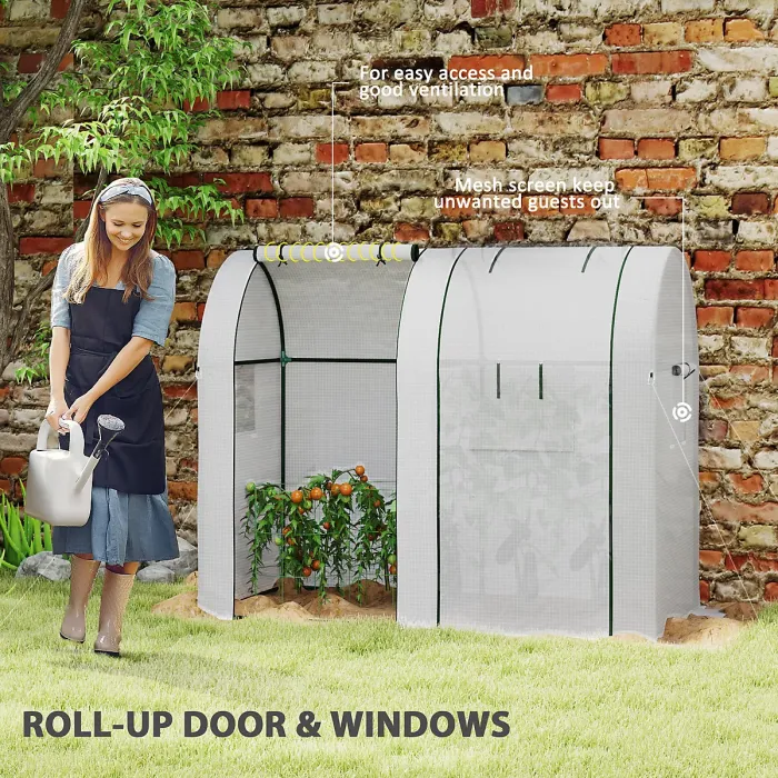 Outsunny Tomato Greenhouse with 2 Roll-up Doors, 185 x 94 x 150cm, White